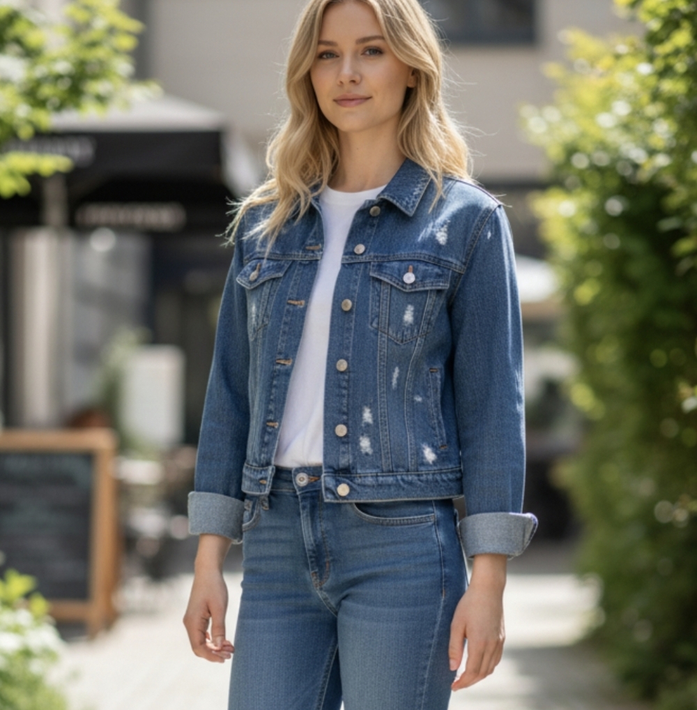 Old navy distressed cropped jean jacket